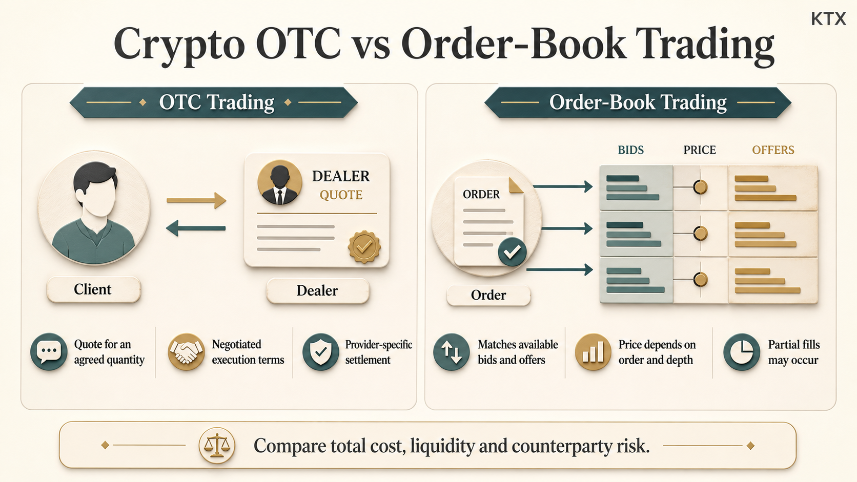 Crypto OTC trading compared with exchange order-book execution