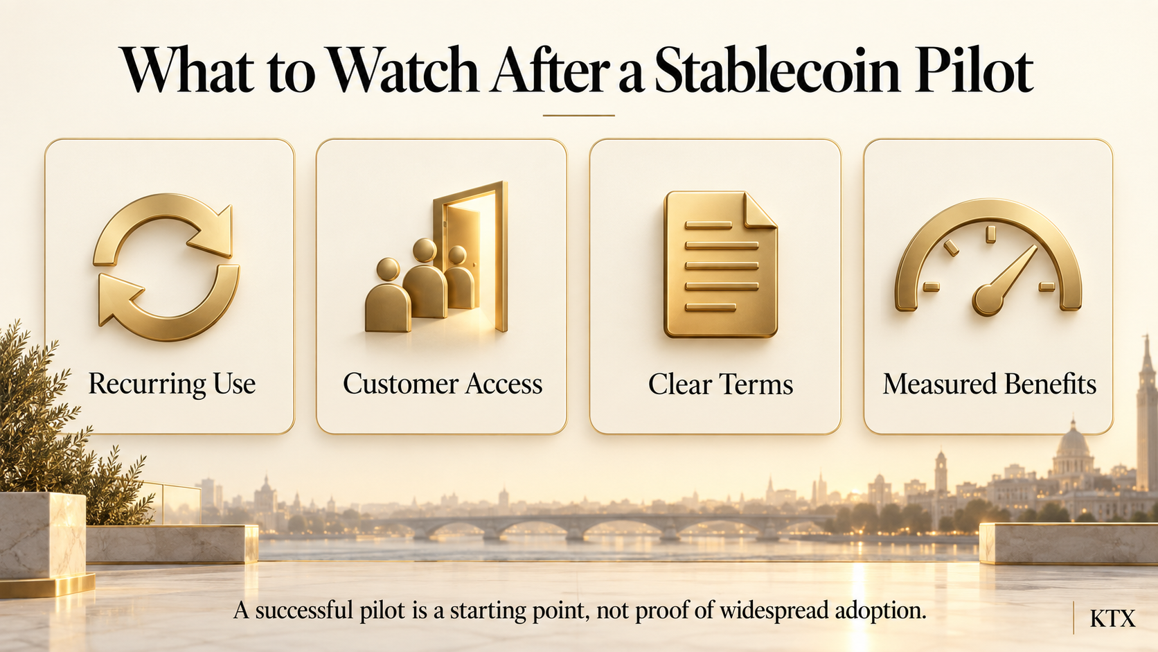 Four factors to evaluate after a stablecoin pilot: recurring use, customer access, clear terms and measured benefits