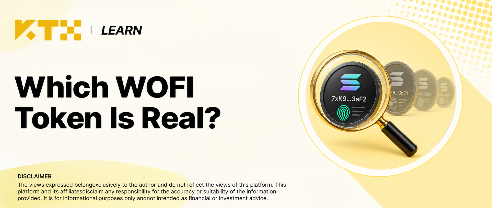 KTX Learn cover about verifying the real WOFI token contract and avoiding Solana clones