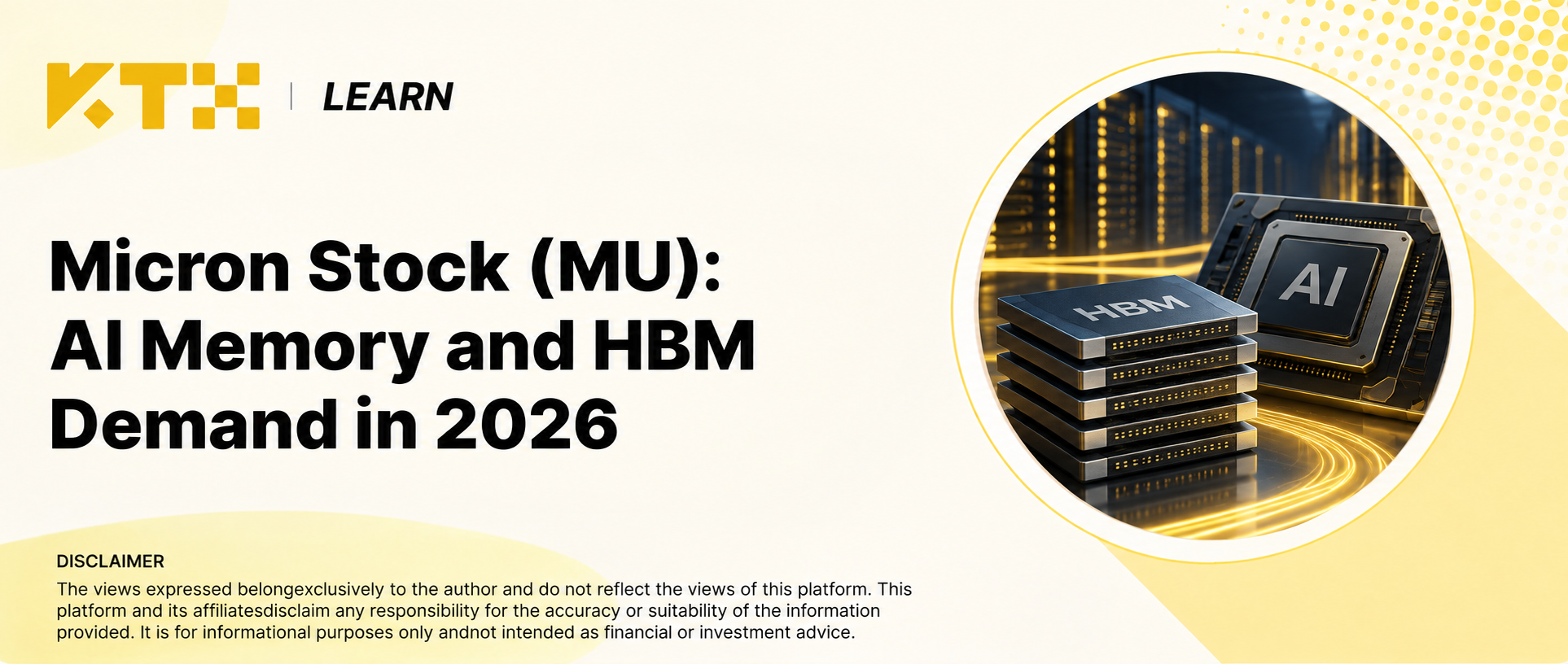 KTX Learn cover for Micron stock, AI memory, and HBM demand in 2026.