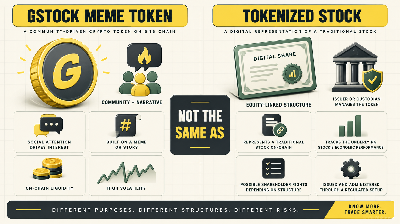 Comparison between the GSTOCK meme token and a tokenized stock