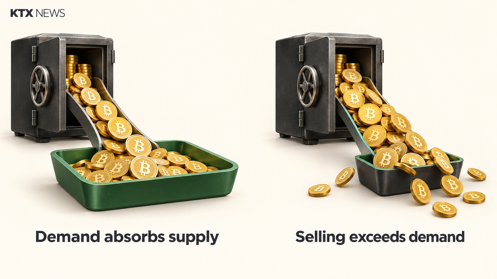 Two conditional Bitcoin supply scenarios: demand absorbs coins released by older holders, or selling supply exceeds available demand
