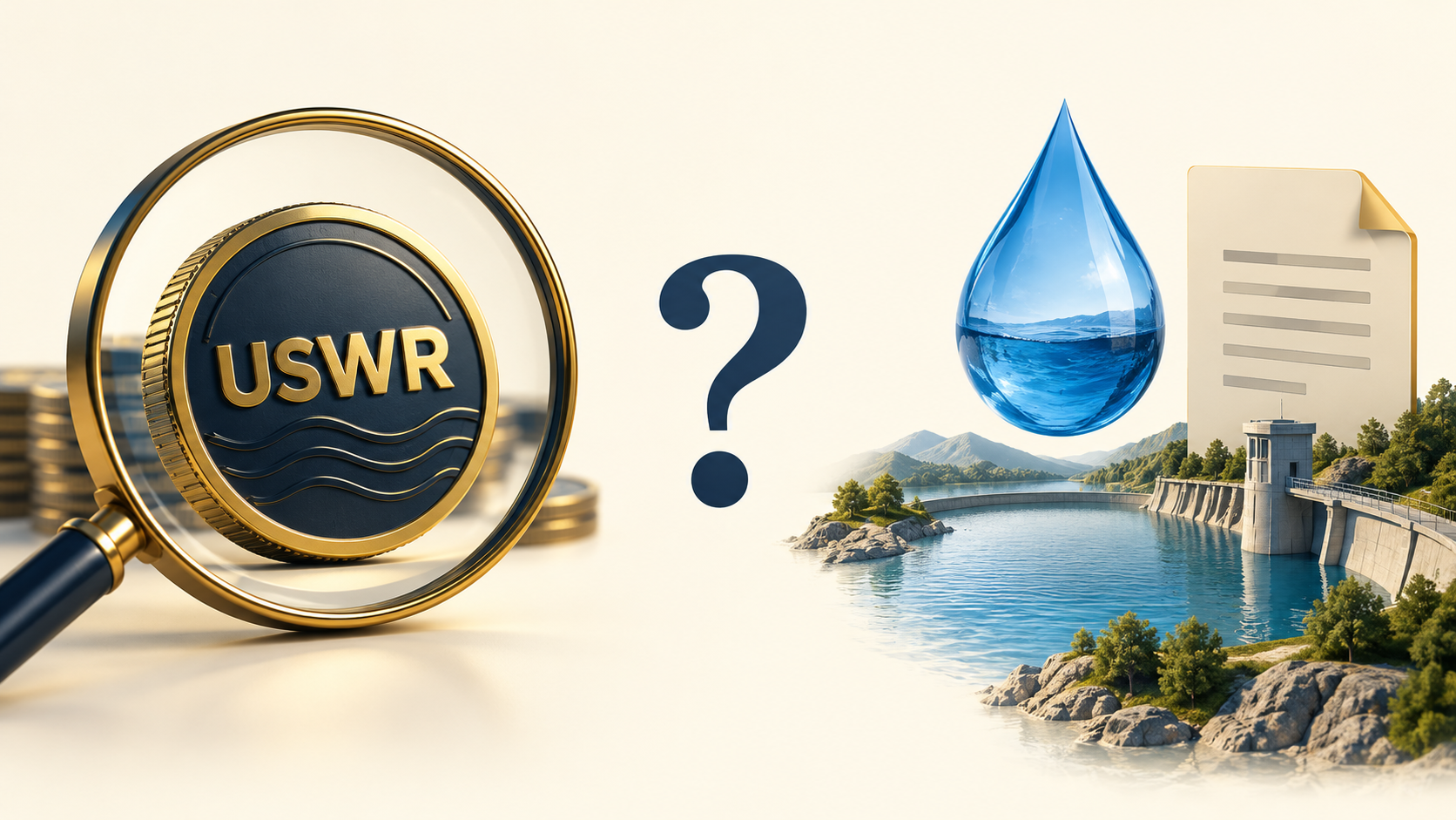 Conceptual illustration separating a USWR token from a reservoir and legal document with a question mark between them