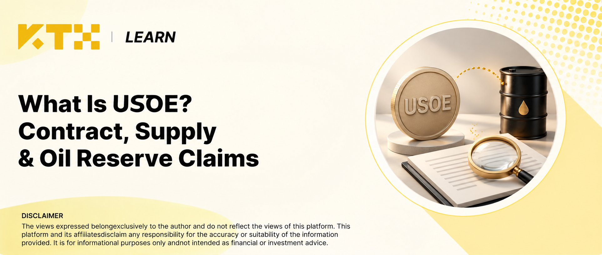 KTX Learn illustration of a USOE coin, oil barrel and custody document being examined